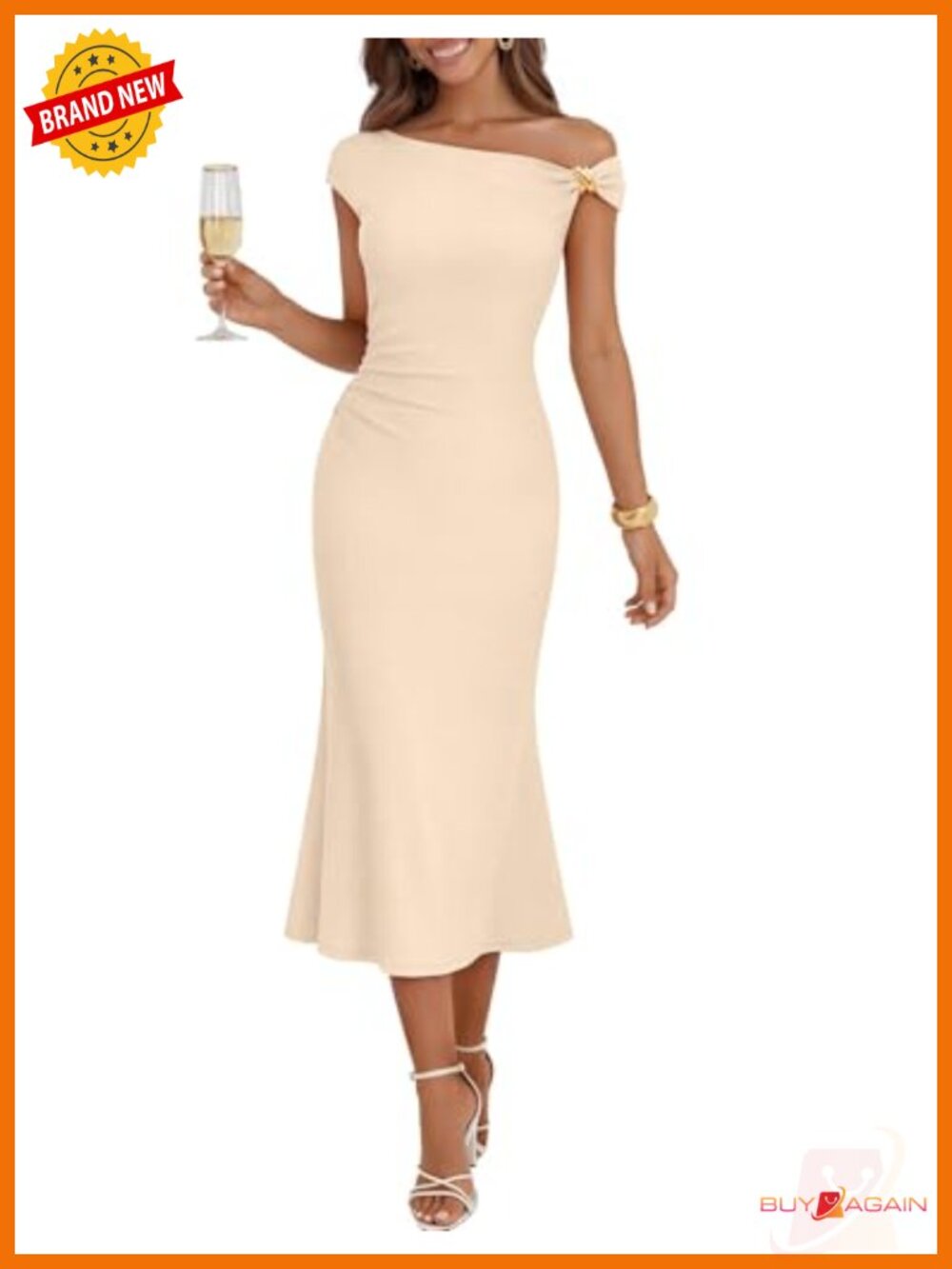 One Shoulder Midi Dress Sleeveless Ruched Bodycon Party Cocktail Wedding Guest